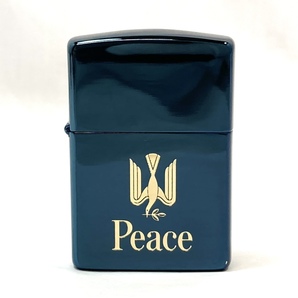 ＊【未使用】ZIPPO PEACE ブルーチタン・ジッポー 非売品 ライター ピース特製 青色系 ザ・ピース・デザイン 喫煙具 箱付きの画像2