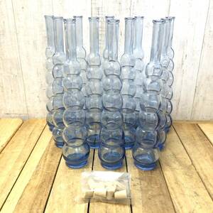 ＊ガラス バブル 瓶 12本セット 栓付き ブルー クリア 青系 気泡 団子型 細形 丸型 ガラス瓶