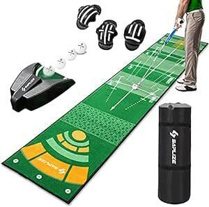Saplizeセープライズ ゴルフパター練習用マット ボールマーカー・自動ボールリターナー付き 滑り止め 50*305cm