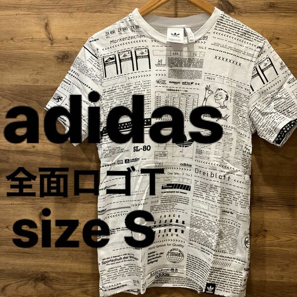 【未使用】アディダス adidas Tシャツ 半袖総柄ロゴ レディース S