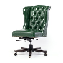 チェア オフィスチェア アンティーク イス デスクチェア ハイバック 椅子 いす 回転いす 木製 グリーン 合皮 ヴィンセント 9013-OF-P91B_画像3