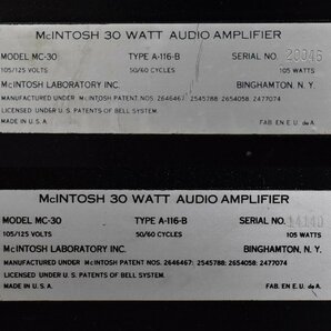 Σ複 2514 現状品 McIntosh MC-30 マッキントッシュ モノラルパワーアンプ 2個口発送の画像7