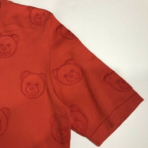 クマ ロゴ 刺繍デザイン モスキーノ MOSCHINO コットンニット フレア ミディ 半袖 ワンピース 14号 オレンジ ロング セーター Aラインの画像8