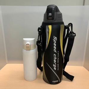 y040821m 【 ステンレス ワンタッチ ボトル 0.48L アイボリー 】【 水筒 直飲み ボトル 1L ブラック　】 セット