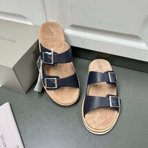 Brunello Cucinelli 　ブルネロクチネリ イタリア 　メンズ 　スリッパ もよう 牛革 ブラック 夏　39-44サイズ選択可能_画像2