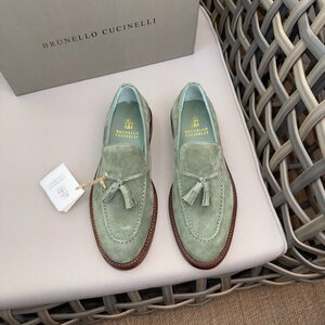 Brunello Cucinelli ブルネロクチネリ フリンジ ペニー メンズ シューズ　 靴　 ローファー カジュアル　グリーン　サイズ選択可能