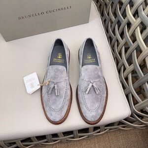 Brunello Cucinelli ブルネロクチネリ フリンジ ペニー メンズ シューズ　 靴　 ローファー カジュアル　グレー 　サイズ選択可能