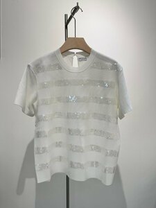  Brunello Cucinelli BRUNELLO CUCINELLI lady's blouse knitted spangled short sleeves S-L size selection possibility 