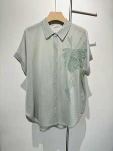  Brunello Cucinelli BRUNELLO CUCINELLI lady's blouse knitted polo-shirt short sleeves S-L embroidery size selection possibility 