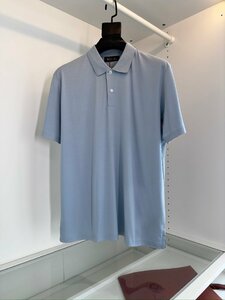 Loro Piana　ロロピアーナ メンズ ポロシャツ 半袖Tシャツ 綿 無地 　春夏　ブルー Lサイズ 紳士服 刺繍ロゴ