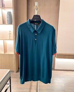 Loro Piana　ロロピアーナ メンズ ポロシャツ 半袖Tシャツ 春夏 ブルー　Mサイズ 紳士服 無地 ニットカットソー　トップス