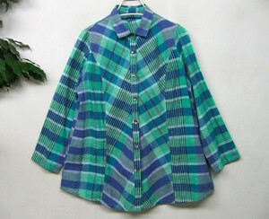 美品 grape 横浜元町 グレープ ★ チェック柄♪ ロングシャツブラウス　チュニック　インド製 コットン100%