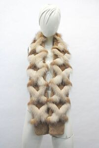 ライトブラウン　シェアード・ビーバー&フォックス毛皮ファー・マフラー　約10x157cm