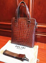 最上級逸品※定価18万◆イタリア・ミラノ発*BOLINI/ボリニ・最上級牛革・クロコダイル*トートバッグ/茶色_画像10