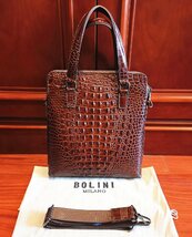 最上級逸品※定価18万◆イタリア・ミラノ発*BOLINI/ボリニ・最上級牛革・クロコダイル*トートバッグ/茶色_画像6