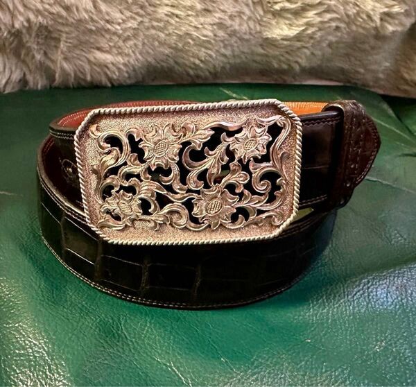STALLION FULL CROCODILE POROSUSCOLOR:BLACK,Belt36inバックル付き