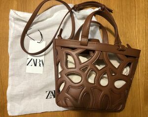 ZARA ザラ カットワーク ミニトートバッグブラウン 未使用美品