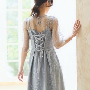 DRESS PLUS パーティードレス ワンピース 総レース 結婚式 グレー