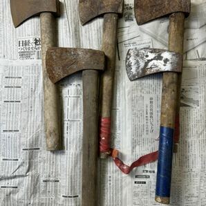 斧 オノ 鉈 手斧 丸穴 ナタ 土佐 古道具 なた アウトドア 大工道具 5本纏め 現状中古品の画像1