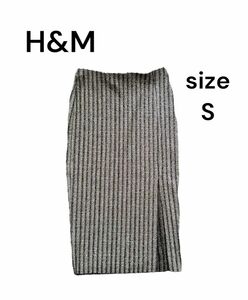 【新品未使用】H&M（エイチアンドエム）シルバーラメスリットタイトスカートS ウエストゴム ミモレ丈