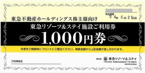 東急不動産 株主優待 / 東急リゾーツ＆ステイ施設利用券【10枚】※複数あり / 1万円分(1000円券×10枚) / 2024.6.25まで