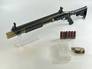 【冬SALE】GE製 M870 ロングレール付 タクティカルガスショットガン M4マガジンアダプター、シェルホルダーセット 8874 FDE 3発 6発切替