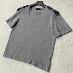 【極美品】BLACK LABEL CRESTBRIDGE ブラックレーベルクレストブリッジ 肩チェック 半袖 Tシャツ カットソー ロゴ刺繍 グレー 三陽商会 L