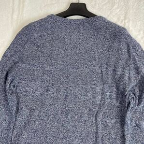 美品 L〜XL BLACK LABEL CRESTBRIDGE ブラックレーベルクレストブリッジ 編み込み 綿 ニット 長袖 セーター ロゴ レザープレート 伸縮性 青の画像6