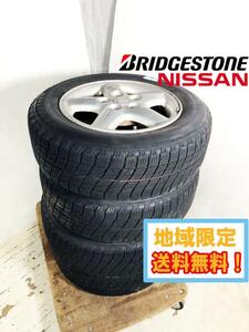 ◎地域限定送料無料★美品 中古★4本☆BRIDGESTONE スタッドレスタイヤ ICEPARTNER 195/65R15 91Q/NISSAN ホイール 【タイヤセット】D8VZ