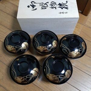 乙造作吸物椀 輪島塗 漆器　5客　 木箱入り