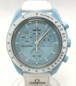 OMEGA×SWATCH MISSION TO URANUS オメガ×スウォッチ ウラノス 天王星 パステルブルー ホワイト クォーツ 腕時計 ☆良品☆[77-0413-N2]