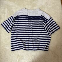 45R デコボコ天竺のバスクTシャツ　ボーダー　紺　刺繍　フリーサイズ　４５ｒｐｍ_画像1