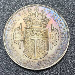 銀貨　古銭　1947年　イギリス　ジョージ6世　エドワードクラウン　花冠　ライオン　紋章　大型銀貨　コイン　硬貨　貿易銀