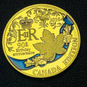 金貨　古銭　イギリス　2016年　エリザベス二世女王　90歳誕生日記念　カナダエディション　記念メタル　ケース付き　硬貨　コイン