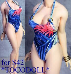 ＊toco＊Phicen/TBLeague用 S42 バックルアクセント付 ワンピース水着 /night beach ブルー