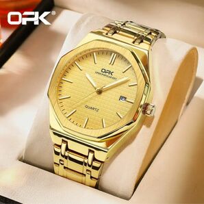 新品 OPK オクタゴン オマージュウォッチ ステンレスベルト メンズ腕時計 フルゴールド