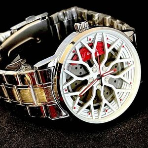 新品 BORUSE グレーホイールオマージュウォッチ シルバー&グレーホイール レッドキャリパー メンズ腕時計