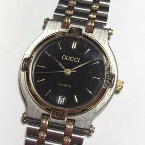 【1円】 時計 GUCCI グッチ 9000L QUARTZ クォーツ ブラック文字盤 ラウンド 3針 デイト カレンダー 腕時計 ウォッチ ジャンク品扱い