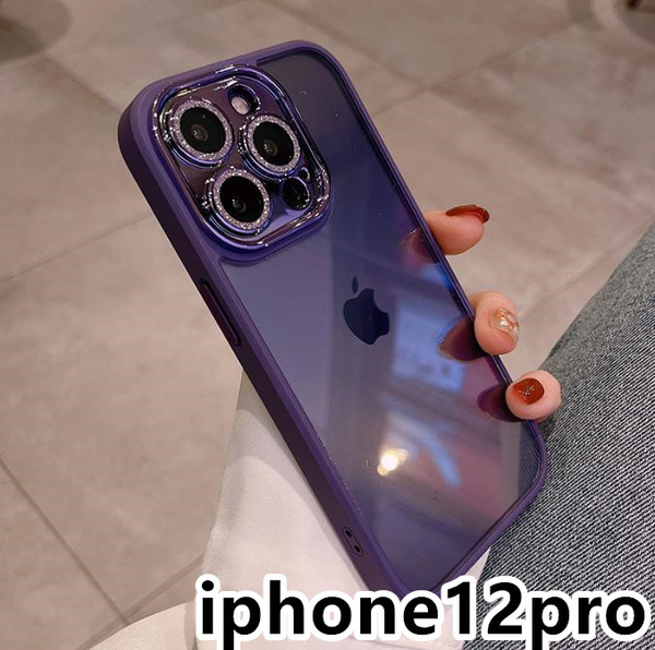 iphone12proケース カーバー レンズ保護付き　透明　お洒落　韓国　軽量 ケース 耐衝撃 高品質 紫354