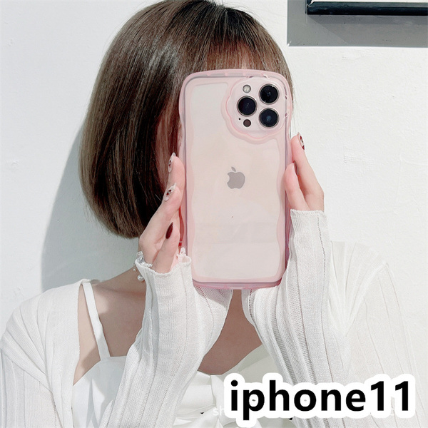 iphone11ケース カーバー TPU 可愛い　透明　波型花　お洒落　軽量 ケース 耐衝撃高品質ピンク473