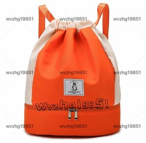 プールバッグ 女の子 男の子 水泳バック スポーツバッグ 軽量 ナップサック おしゃれ 2層式 大容量 乾湿分離 シューズ収納可能 オレンジ