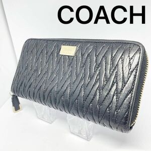 【COACH】コーチ　長財布　 ラウンドファスナー レザー ウォレット