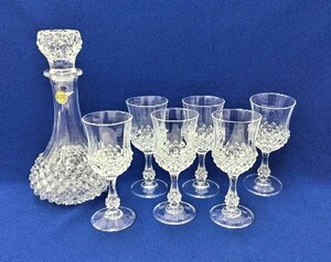 【美品】CRISTAL D'ARQUES クリスタル ダルク デキャンタ＆ワイングラス×6客セット フランス製 箱なし ※同梱不可【保管品】(80)