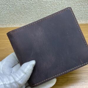 新品 クレイジーホース 牛革 レザー 二つ折り財布 ウォレット 本革 メンズ 小銭入れあり 男性用 財布の画像2