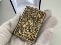 1円 ZIPPO ライター 唐草彫刻 ジッポ Zippoオイルライター真鍮製 中古品 喫煙グッズジッポー 火花確認済 E9787_画像1