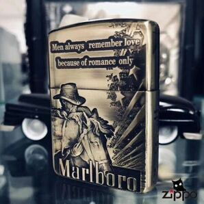 新品 Marlboro Zippoライター マールボロ ジッポー オイルライター AntiqueBrass 真鍮 ゴールド 未使用 喫煙グッズの画像3
