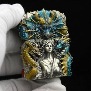 1円 Zippo 夜光 九龍仙女 真鍮製 ライター ジッポー オイルライター 喫煙グッズ 新品 木箱付き