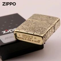 1円 未使用 ZIPPO 唐草彫刻 喫煙グッズ ジッポー 6面刻印 オイルライター 真鍮製 新品 ゴールド_画像4