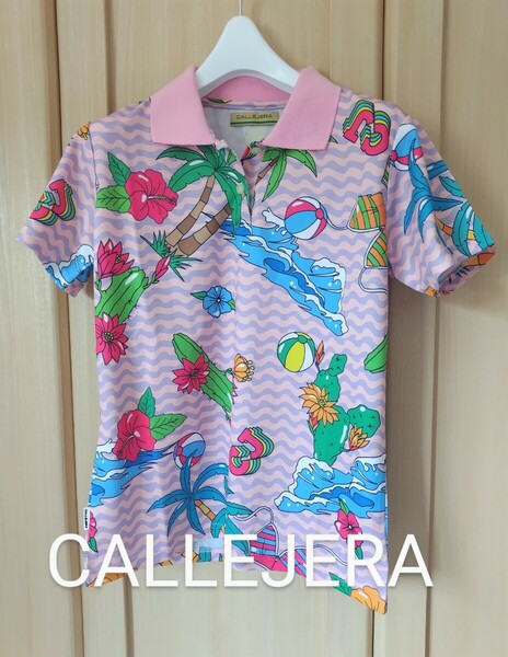 CALLEJERA レディース2 カジェヘラ ゴルフ 半袖 ポロシャツ L相当 ピンク トロピカル柄 20SS