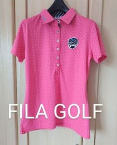 FILA GOLF レディースL フィラ ゴルフ ブランドロゴ刺繍 半袖 ポロシャツ ピンク ドット柄 正規品 送料無料